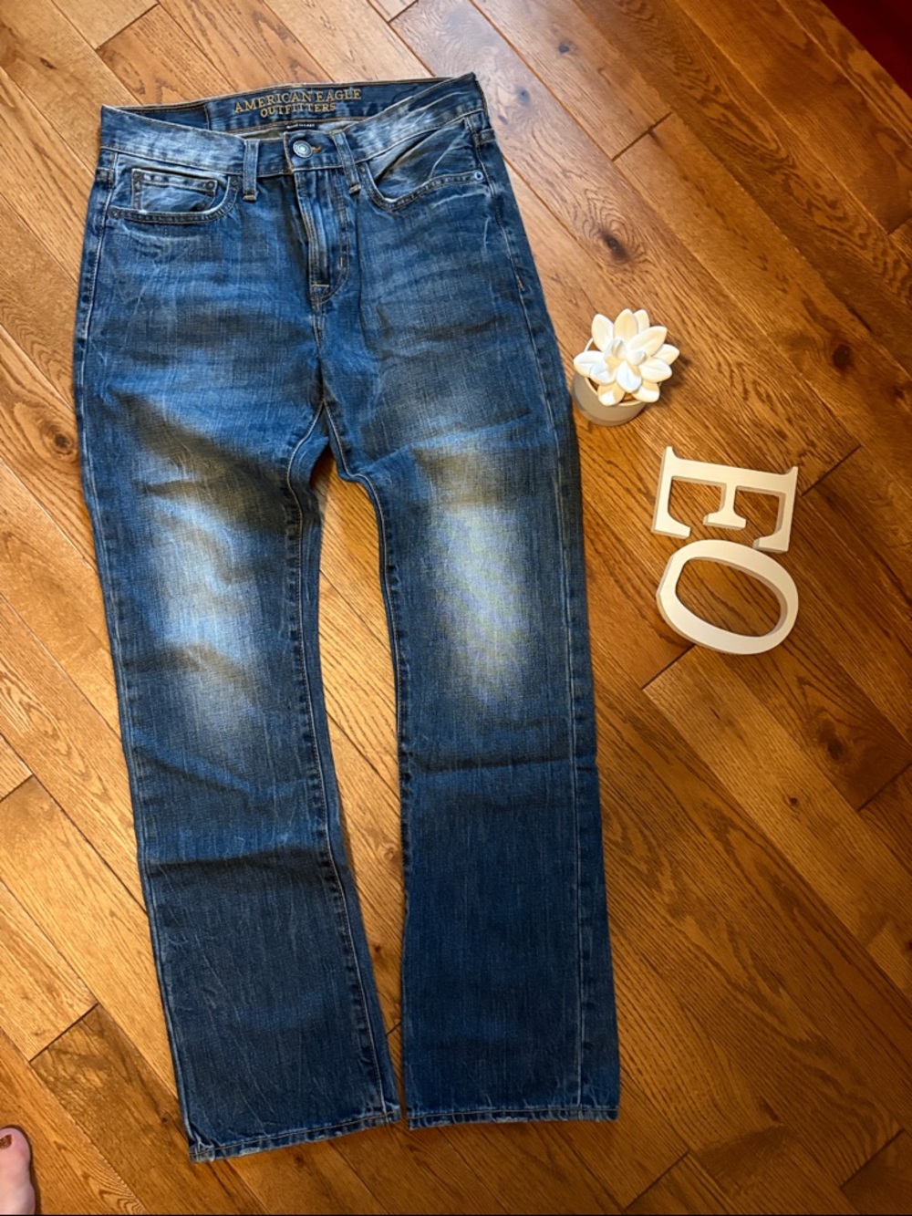 American Eagle Outfitters Denim Jeans - Light Blue with Gold Stitching